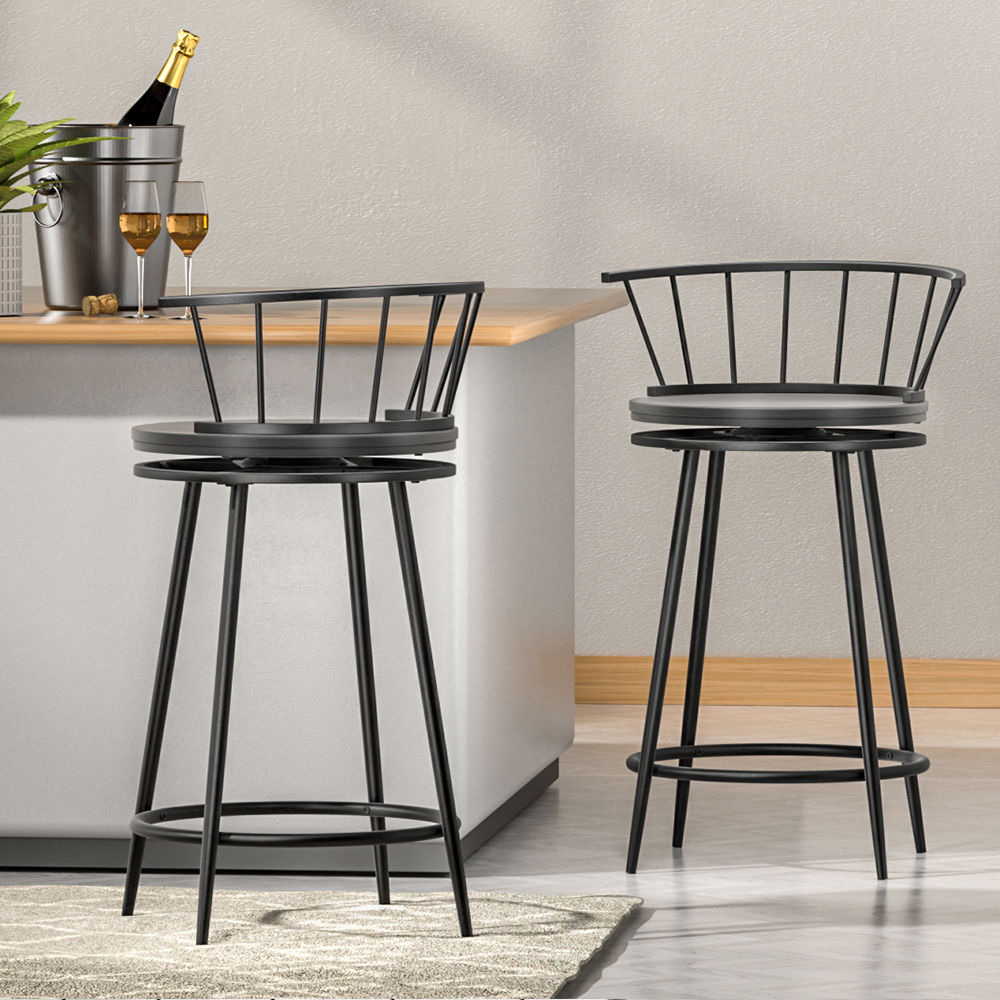 BA-J-8138-BKX2-89817-04 Artiss 2x Bar Stools Swivel Metal Chairs - Image 1