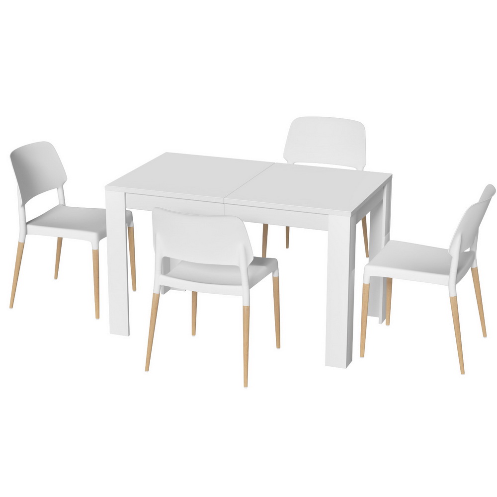 DSET-120WH-086-WHX4-202503041104-00 1 Artiss Dining Table and 4 Chairs Set White Wood - Image 1