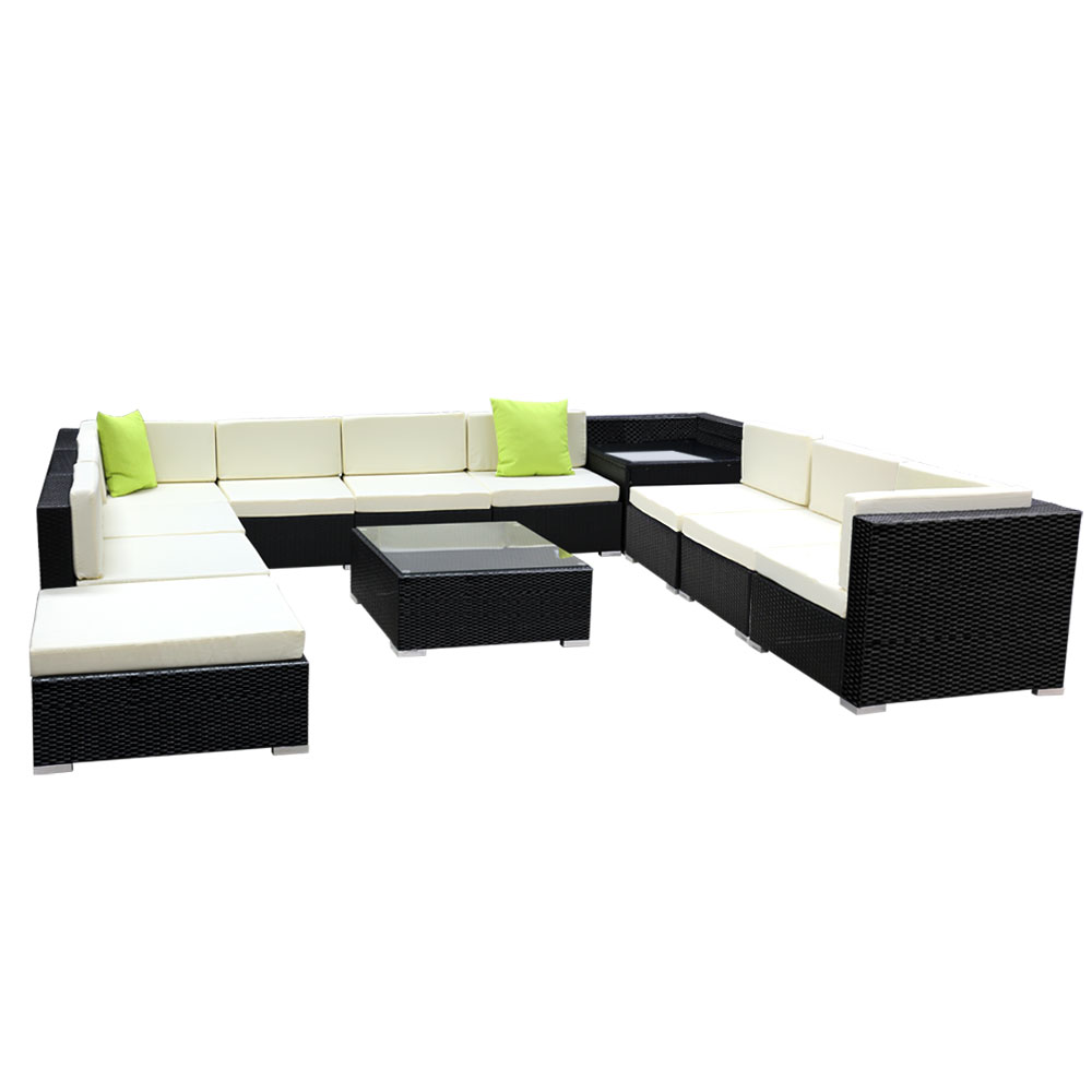 FF-SOFA-BK-12PC-ABCDE-00 Gardeon 12PC Sofa Set with Storage Cover Outdoor Furniture Wicker - Image 1