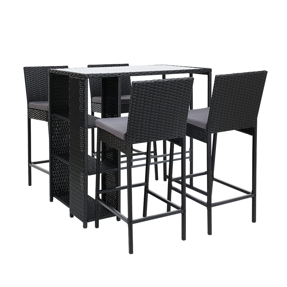 ODF-BARSET-STORE-5SET-00 Gardeon 5-Piece Outdoor Bar Set Patio Dining Chairs Wicker Table Stools - Image 1
