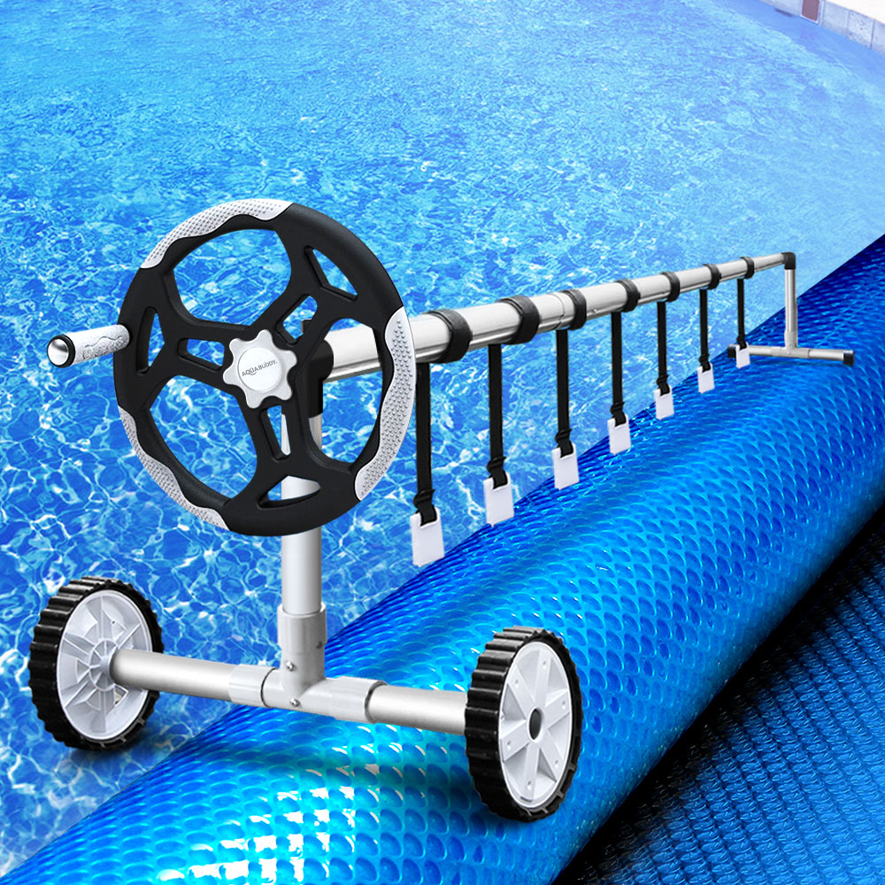 PC-80X42-BL-ROLLER-51565-06 Aquabuddy Pool Cover 8x4.2m 400 Micron Blue Swimming Pool Solar Blanket 5.5m Roller - Image 1