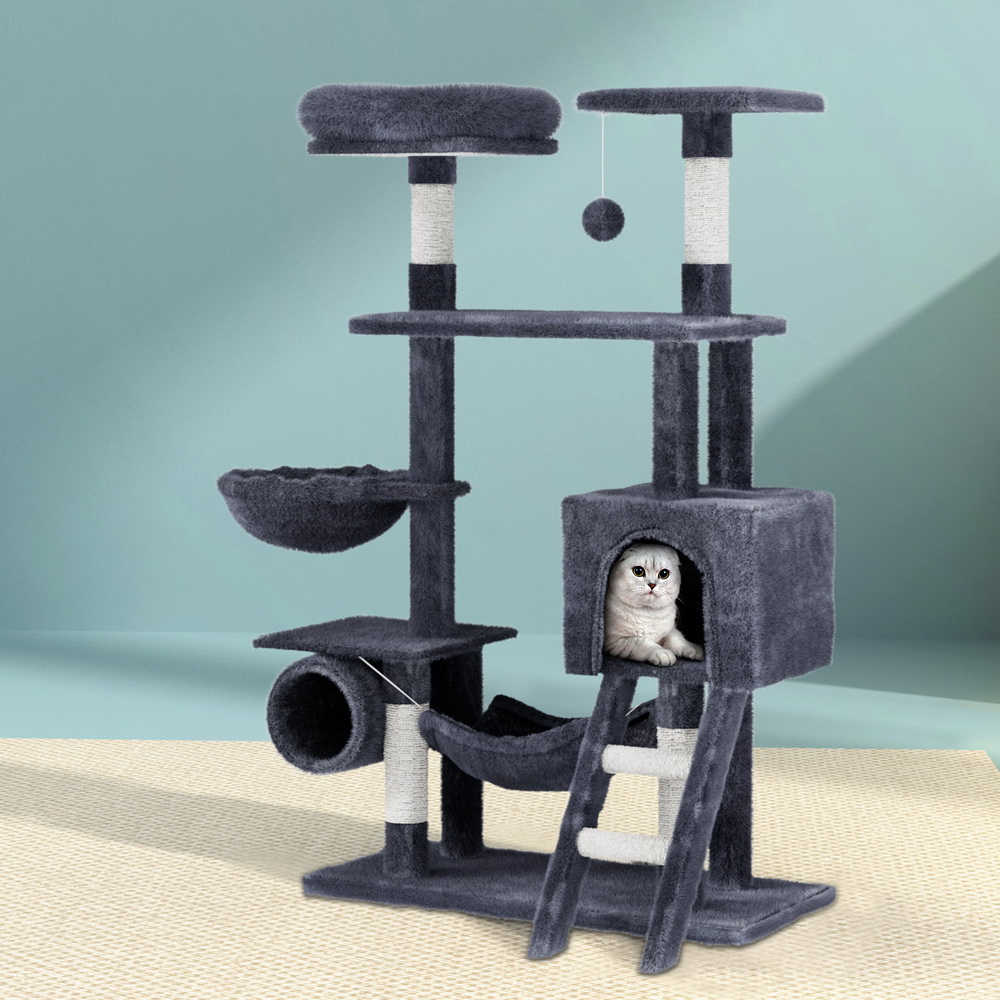 PET-CAT-PCT63N-GR-87467-06 i.Pet Cat Tree 144cm Tower Scratching Post Scratcher Wood Condo Toys House Bed - Image 1
