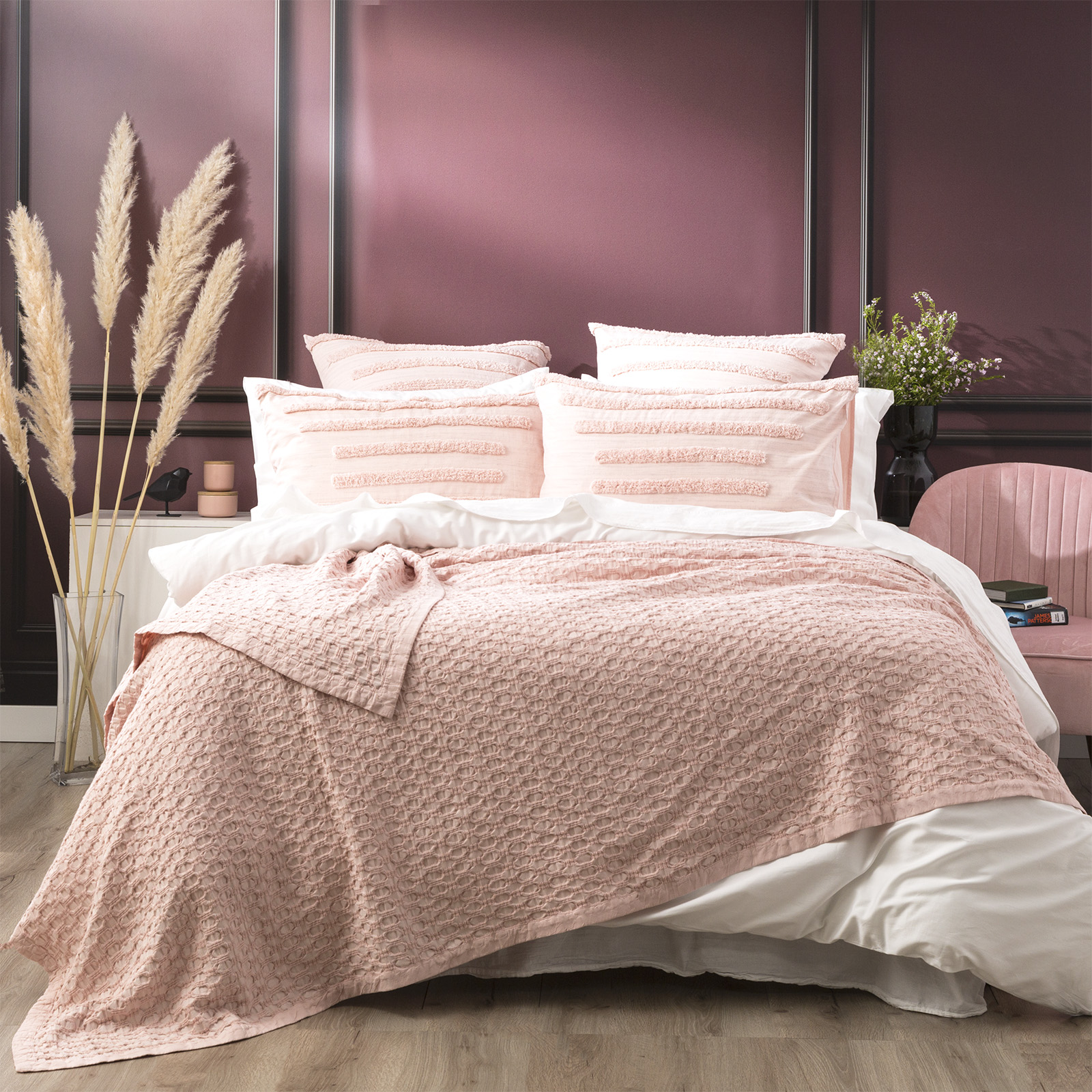 V107-SH321205-195722-00 Lexico Cotton Waffle Rose Blankets by Renee Taylor Single/Double - Image 1