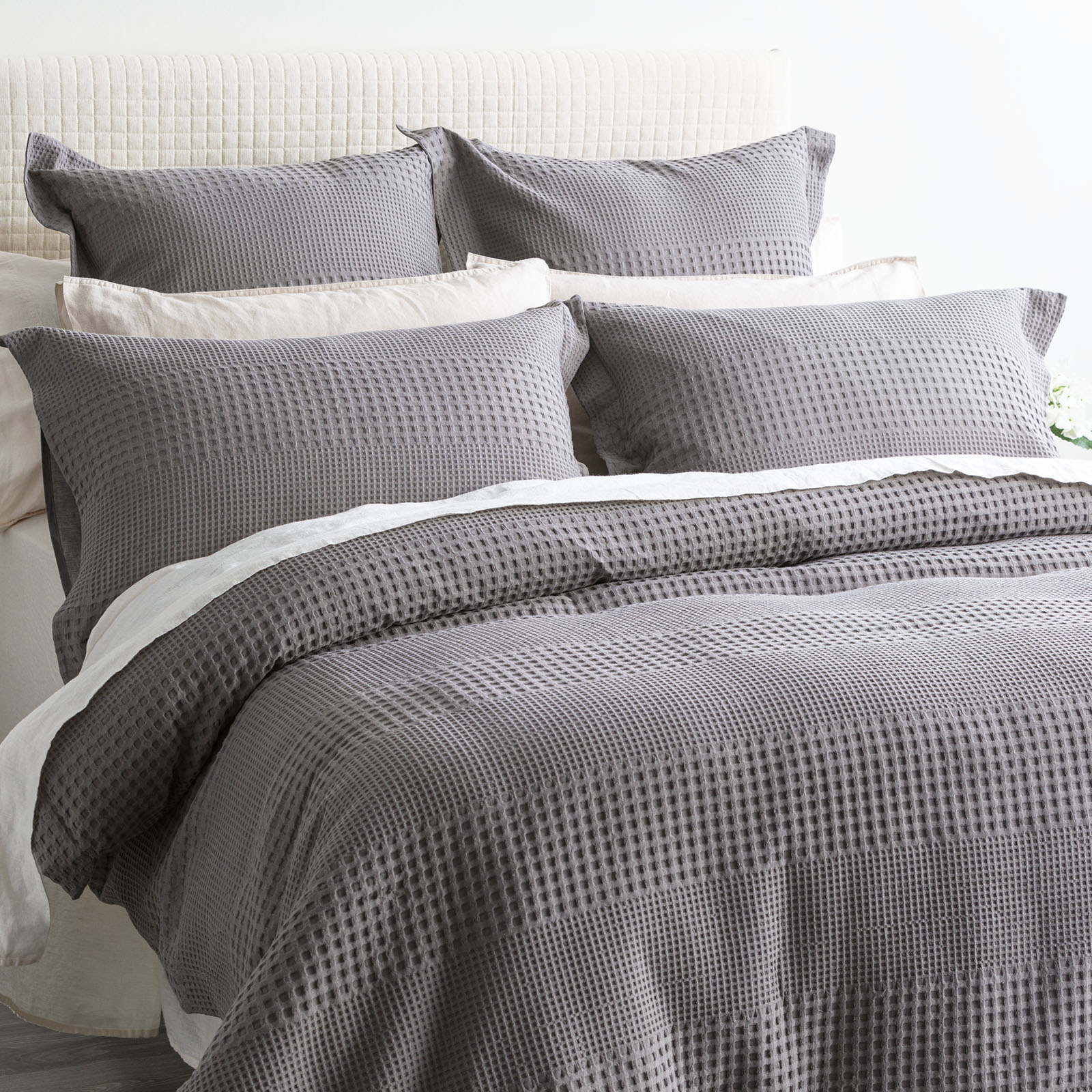 V107-SH323165-196815-00 Elegance Waffle Cotton Jacquard Fossil European Pillowcase by Renee Taylor - Image 1