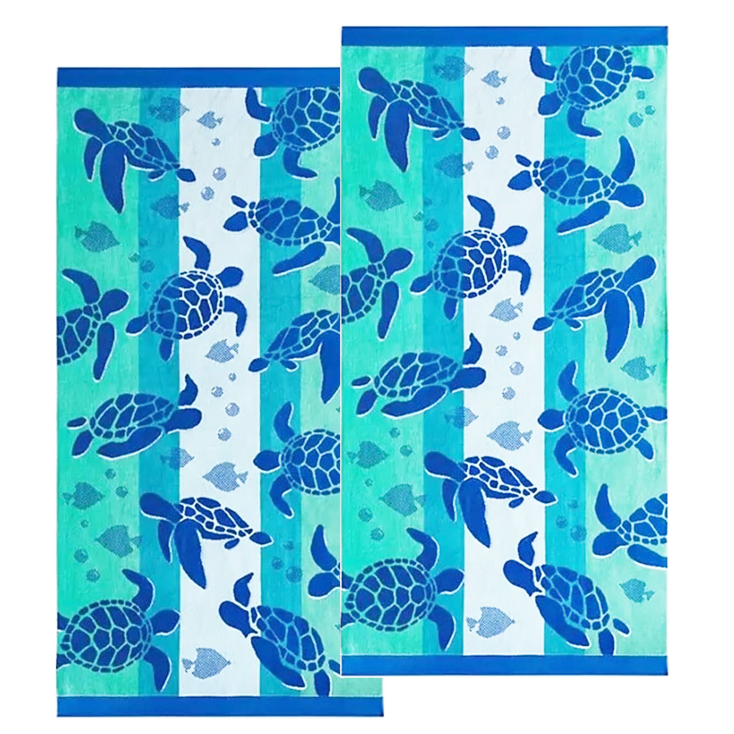 V107-SH328685-216981-00 Renee Taylor 2 Pack Jacquard Velour Kids Beach Towel 75 x 150 cms Sealife Turtles - Image 1