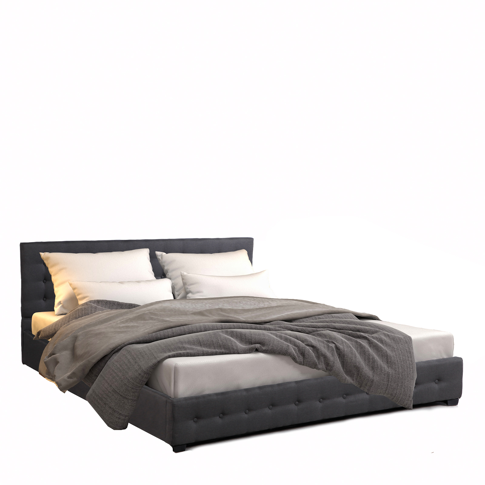 V160-10001885_10001885_4_1 Milano Decor Eden Gas Lift Bed With Headboard Platform Storage Dark Grey Fabric - King Single - Dark Grey - Image 1