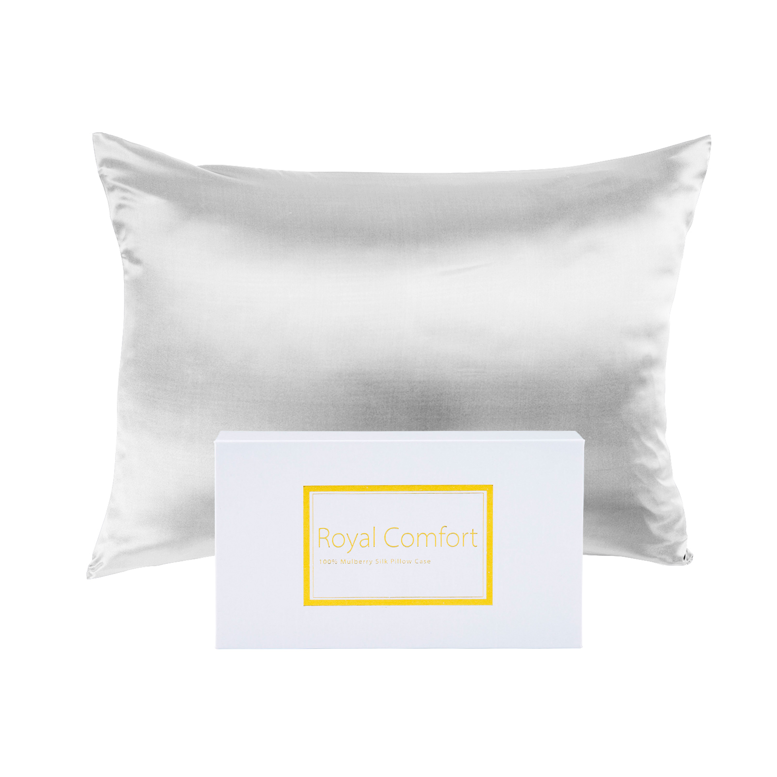 V160-202024_V160-202024-02_1_1 Royal Comfort Mulberry Soft Silk Hypoallergenic Pillowcase Twin Pack 51 x 76cm - Silver - Image 1