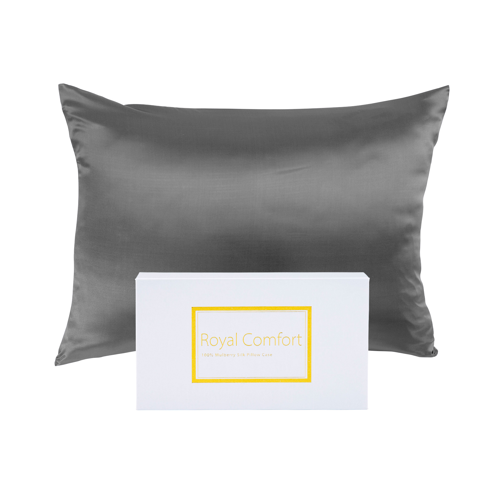 V160-202025_V160-202025-02_1_1 Royal Comfort Mulberry Soft Silk Hypoallergenic Pillowcase Twin Pack 51 x 76cm - Charcoal - Image 1