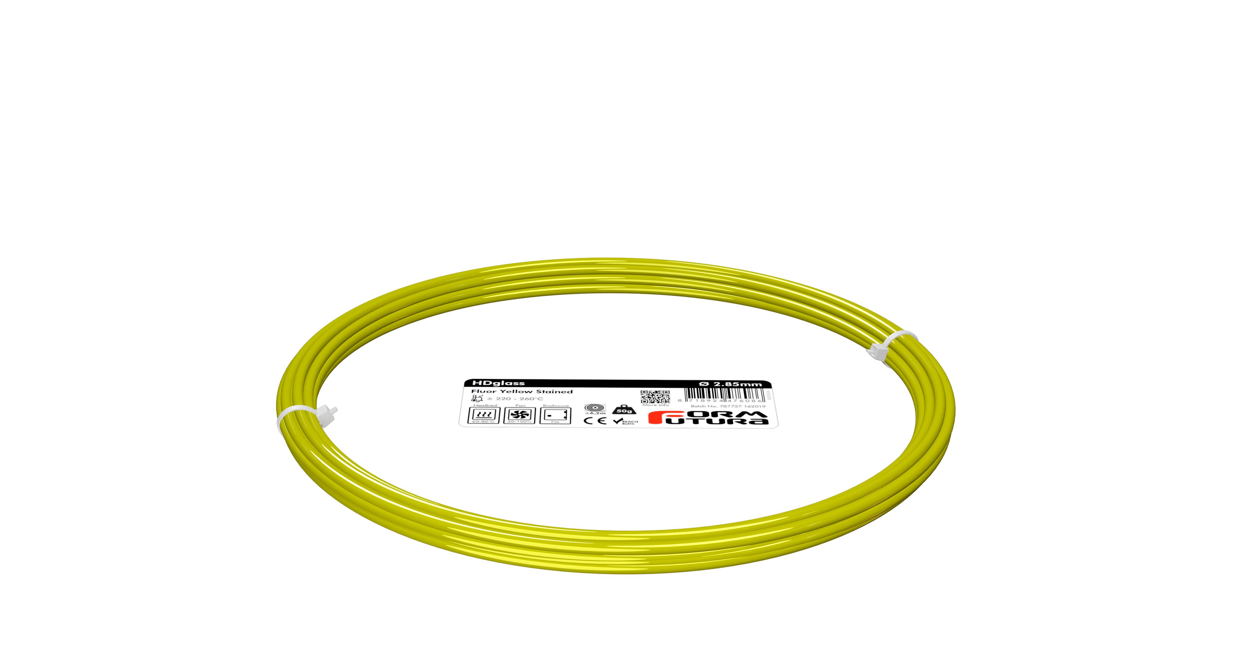 V177-285HDGLA-FLYLST-0050_8718924476086_HDGlass-Fluor-Yellow-Stained-285-50g__97957_1 PETG Filament HDglass 2.85mm Fluor Yellow Stained 50 gram 3D Printer Filament - Image 1