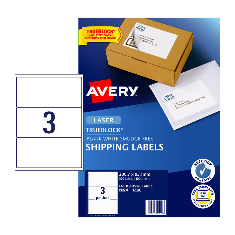 V177-D-AV959013-uc__01950-00 AVERY Laser Label L7155 3Up Pack of 100 - Image 1