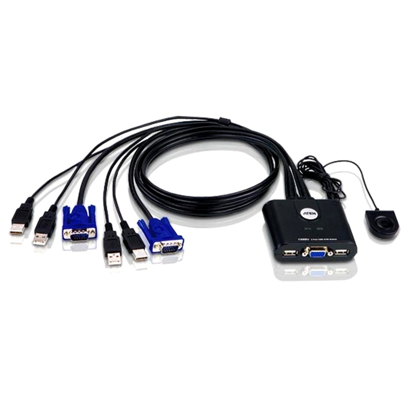 V177-L-KVA-CS-22U-KVA-CS-22U__98766-00 Aten Petite 2 Port USB VGA KVM Switch with Remote Port Selector - 0.9m Cables Built In - Image 1