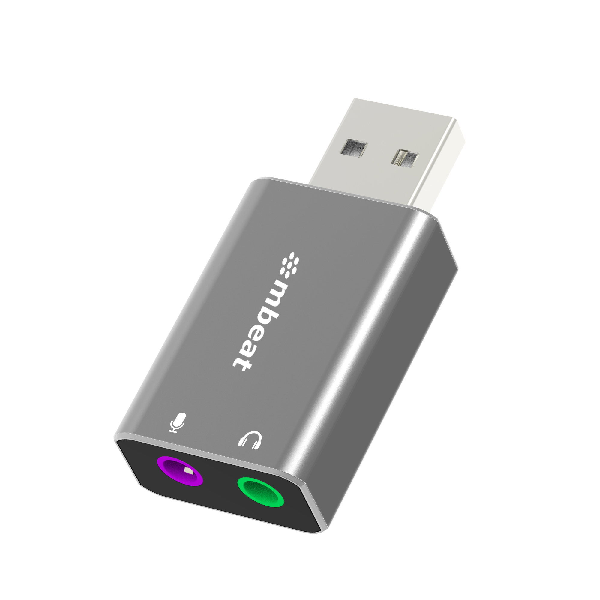 V177-L-USMB-XAD-UAXM_USMB-XAD-UAXM__60166_1 MBEAT Elite USB to 3.5mm Audio and Microphone Adapter - Add Headphone Audio Jack to USB-A Computers, Laptops, Notebooks - Space Grey - Image 1