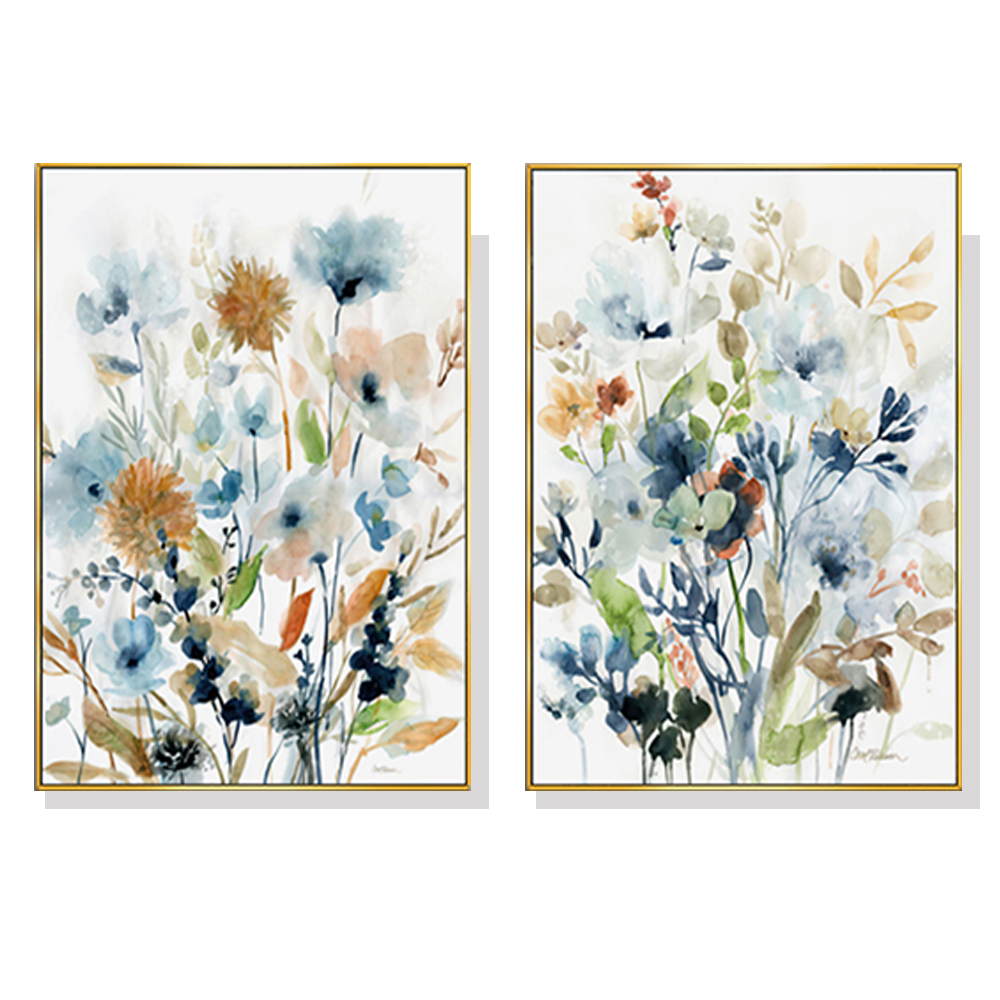 V207-1021_Colourful-Floras-Watercolour-style_1 Wall Art 60cmx90cm Colourful Floras Watercolour style 2 Sets Gold Frame Canvas - Image 1