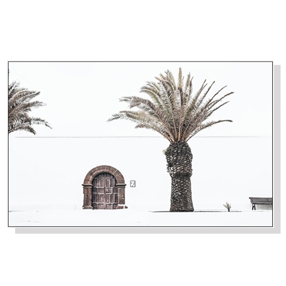 V207-1101-European-Palm-Tree-white-00 Wall Art 60cmx90cm European Palm Tree White Frame Canvas - Image 1