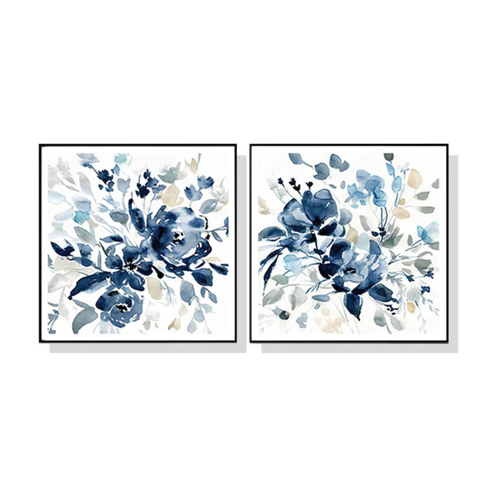 V207-1138_Indigo-Garden-By-Carol-Robinson_1 Wall Art 70cmx70cm Indigo Garden By Carol Robinson 2 Sets Black Frame Canvas - Image 1