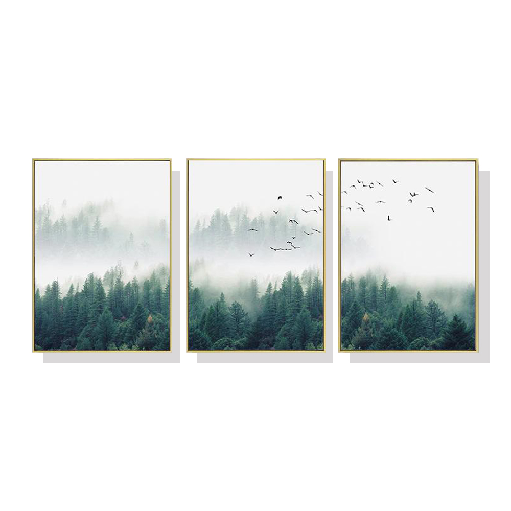 V207-1139_Mystical-Forest_1 Wall Art 40cmx60cm Mystical Forest 3 Sets Gold Frame Canvas - Image 1