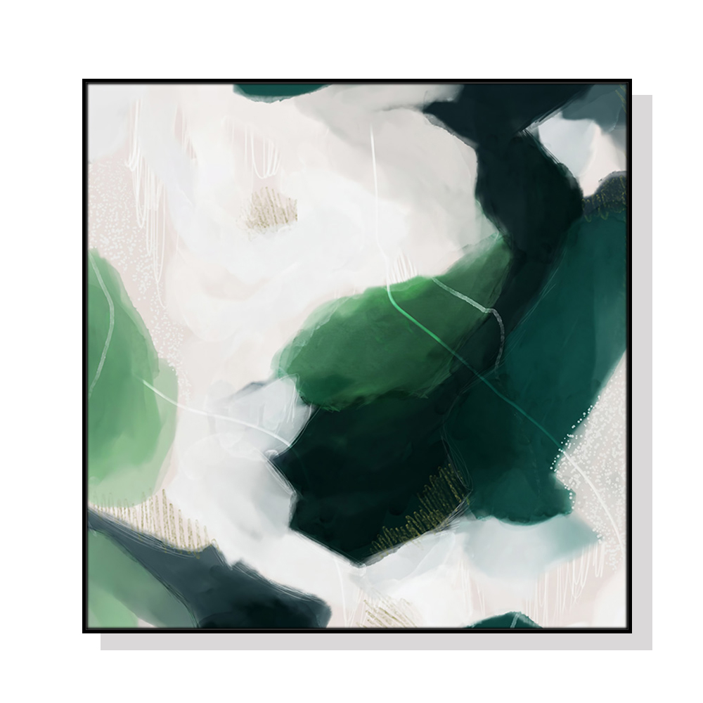 V207-1157_French-Abstract-Green-black_1 Wall Art 50cmx50cm French Abstract Green Black Frame Canvas - Image 1