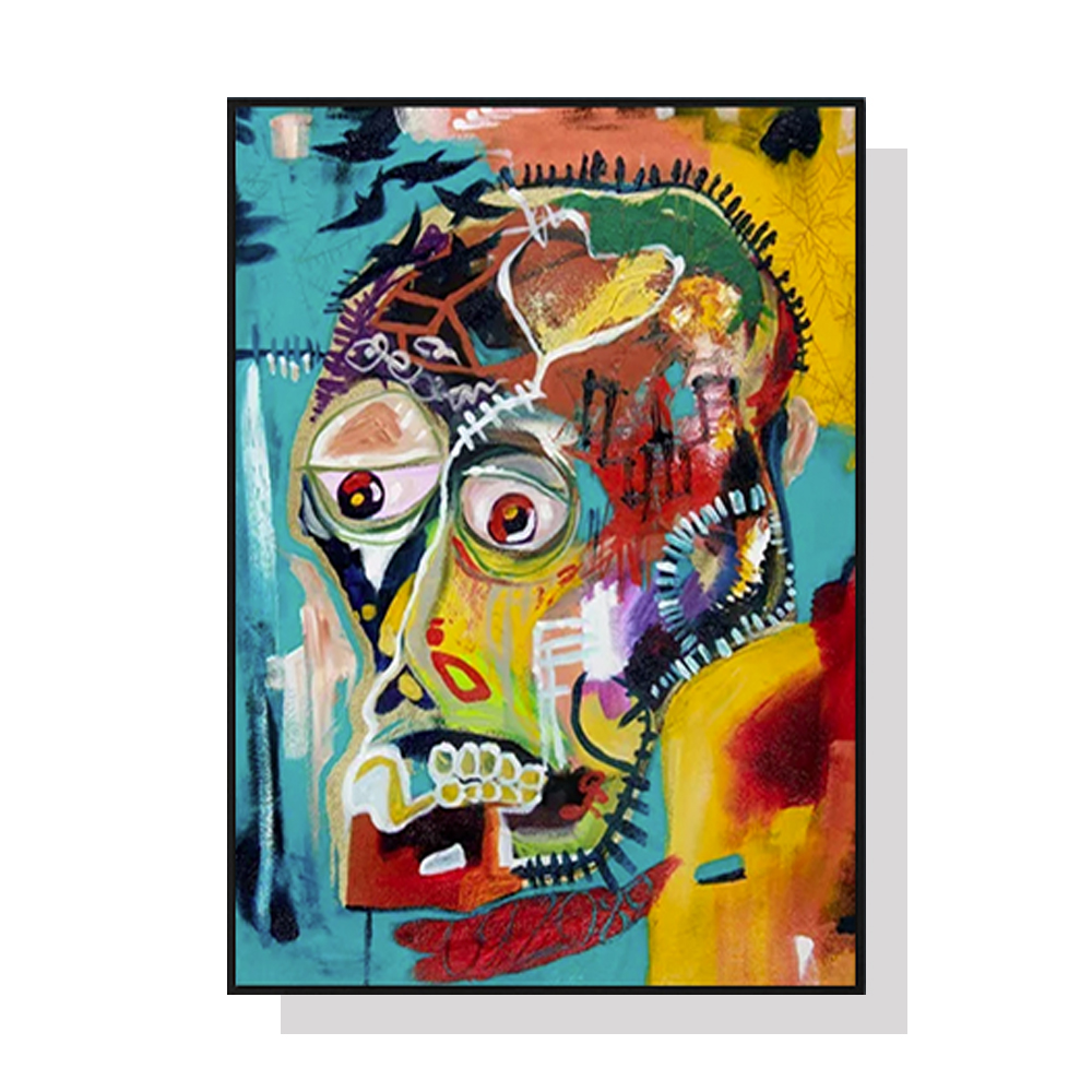 V207-1200_Pop-Art-By-Michel-Basquiat_1 Wall Art 60cmx90cm Pop Art Head Black Frame Canvas - Image 1