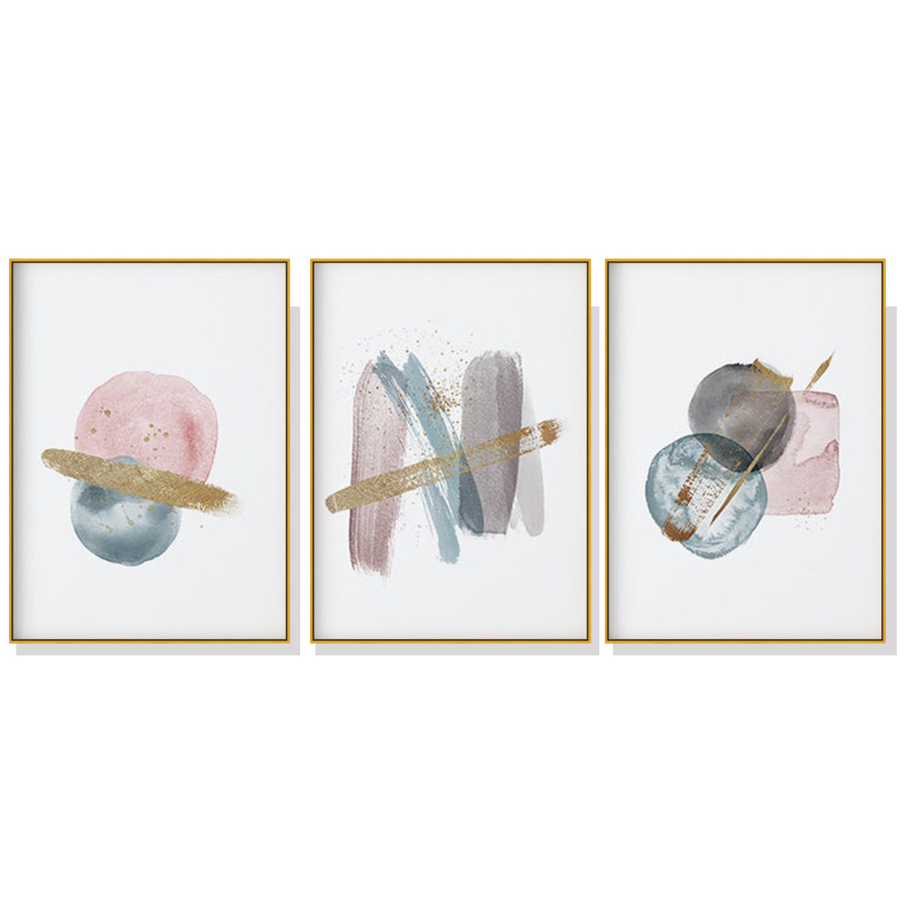 V207-1209_Blush-Pink-Watercolor-Set-gold-1_1 Wall Art 50cmx70cm Blush Pink Watercolor 3 Sets Gold Frame Canvas - Image 1