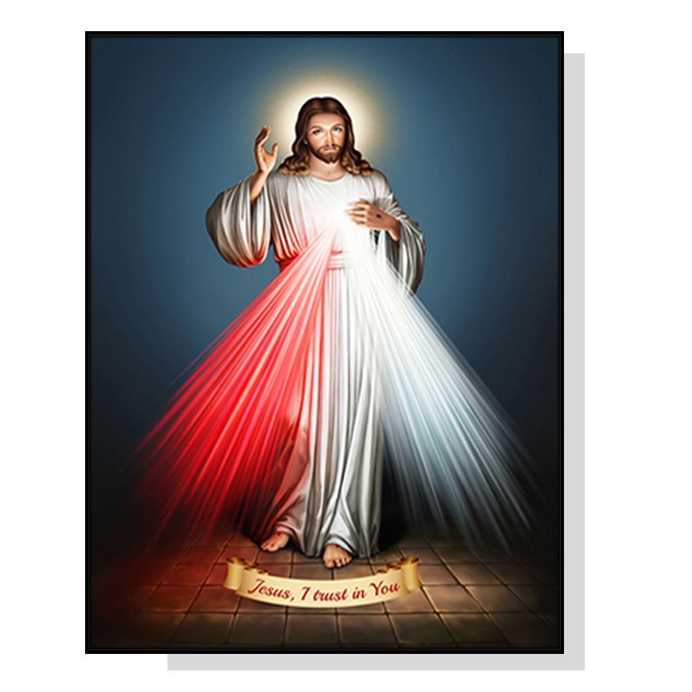V207-1211_Jesus-Divine-Mercy-I-Trust-In-You-black_1 Wall Art 50cmx70cm Jesus Divine Mercy I Trust In You Black Frame Canvas - Image 1