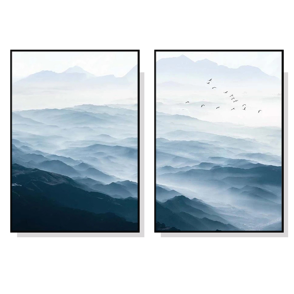 V207-1235-4-146364-00 Wall Art 100cmx150cm Blue mountains 2 Sets Black Frame Canvas - Image 1
