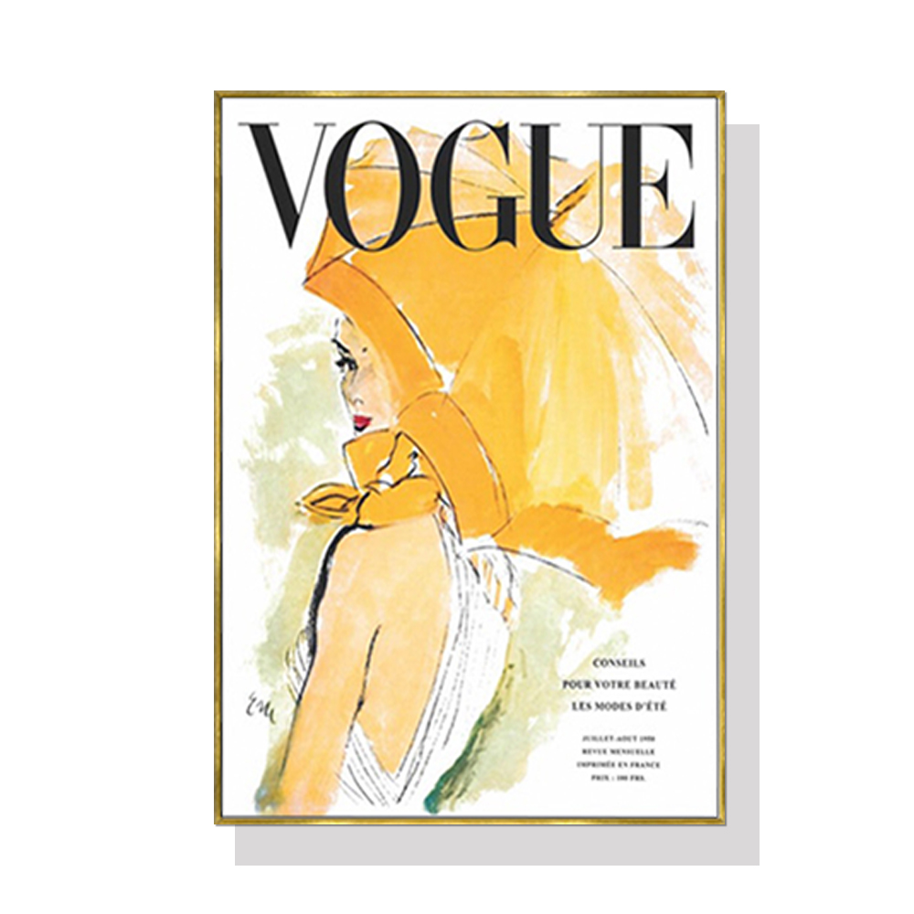 V207-1238-4-146368-00 Wall Art 100cmx150cm Vogue Girl Gold Frame Canvas - Image 1