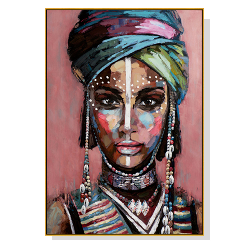 V207-1242_African-woman-II-gold-1_1 Wall Art 60cmx90cm African woman II Gold Frame Canvas - Image 1