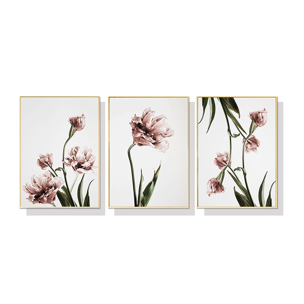 V207-1284_Tulip-Flower Wall Art 50cmx70cm Tulip Flower 3 Sets Gold Frame Canvas - Image 1