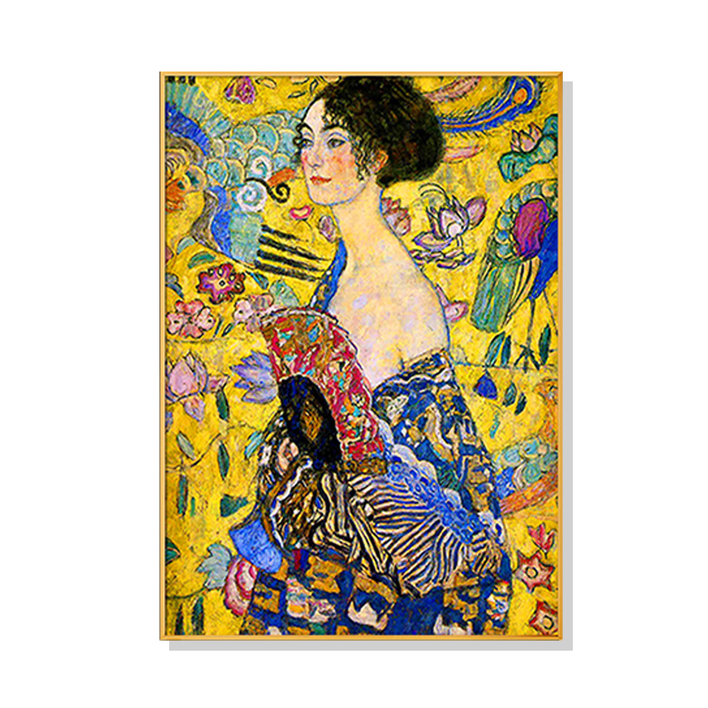 V207-1355-65146-00 Wall Art 70cmx100cm Lady With A fan By Klimt Gold Frame Canvas - Image 1