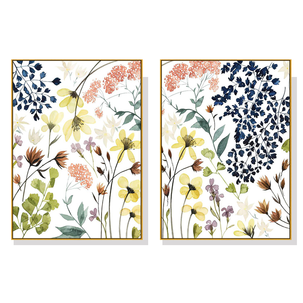 V207-1371-1-145993-00 Wall Art 40cmx60cm Flower Composition 2 Sets Gold Frame Canvas - Image 1