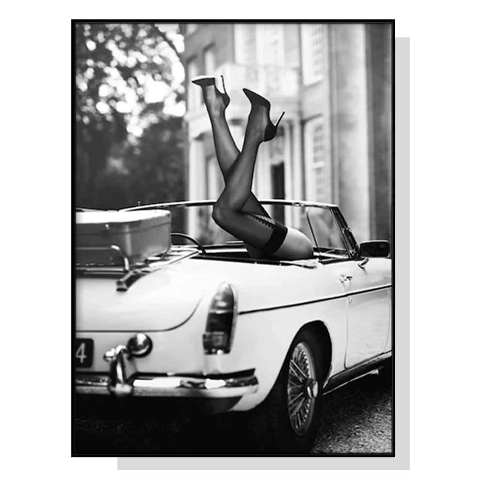 V207-1383-3-146021-00 Wall Art 100cmx150cm High Heels in Classic Car Black Frame Canvas - Image 1