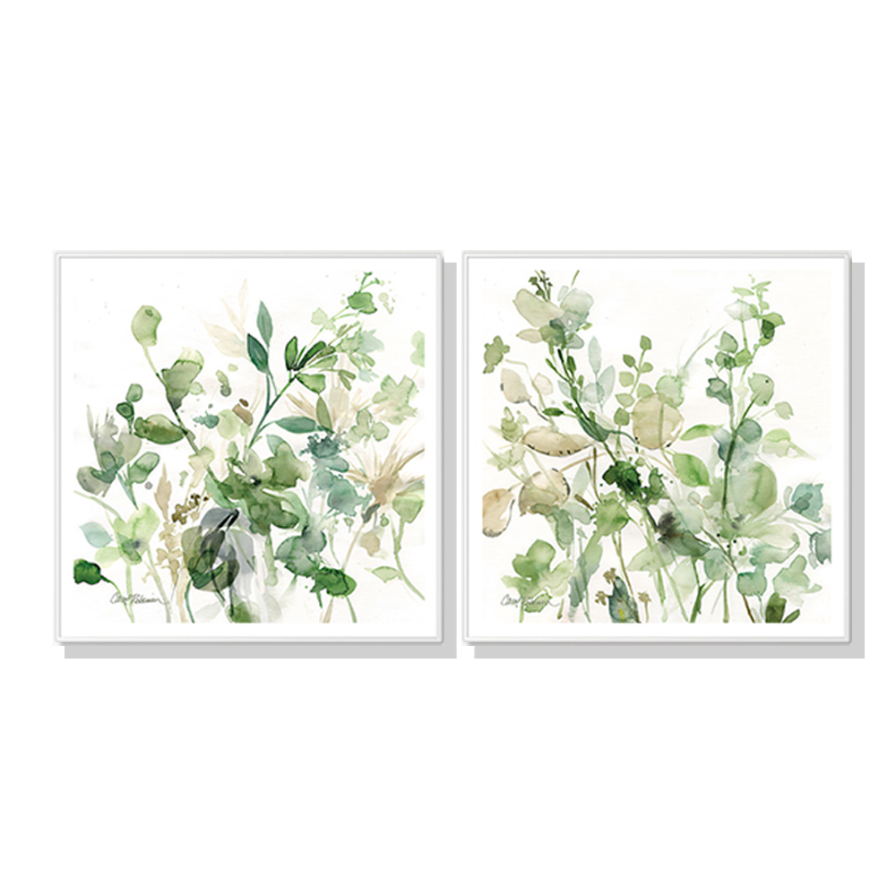 V207-1393-3-145902-00 Wall Art 90cmx90cm Sage Garden By Carol Robinson 2 Sets White Frame Canvas - Image 1