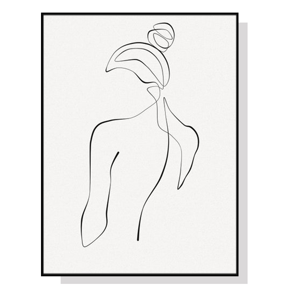 V207-1405-65170-00 Wall Art 70cmx100cm Woman Back Line Art Black Frame Canvas - Image 1