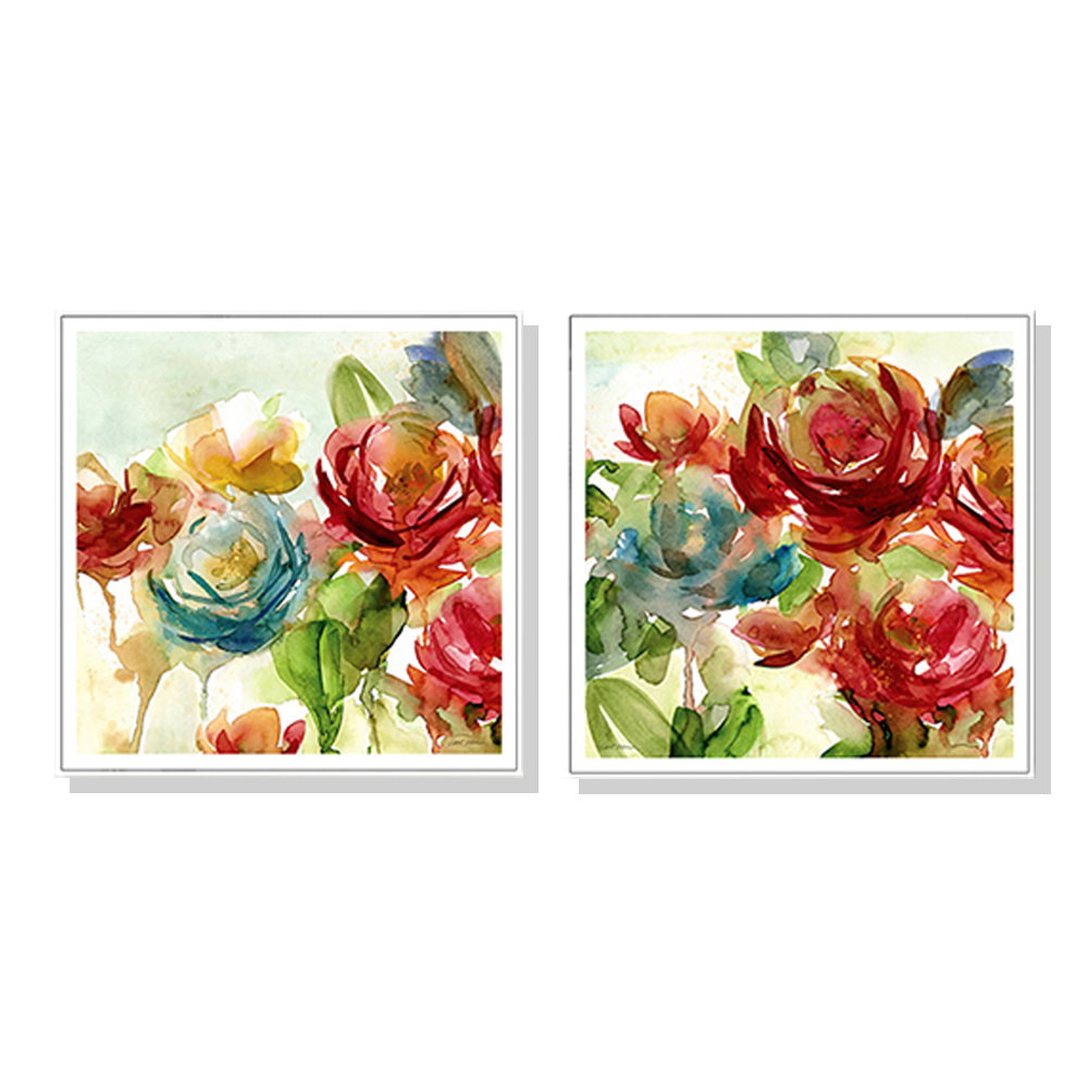 V207-1414-2-145932-00 Wall Art 80cmx80cm Rosewater Garden By Carol Robinson 2 Sets White Frame Canvas - Image 1