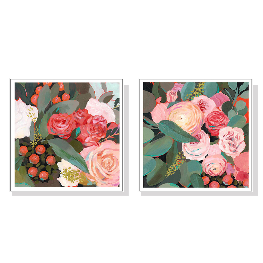 V207-1438-66057-00 Wall Art 70cmx70cm Eucalyptus Bouquet 2 Sets White Frame Canvas - Image 1