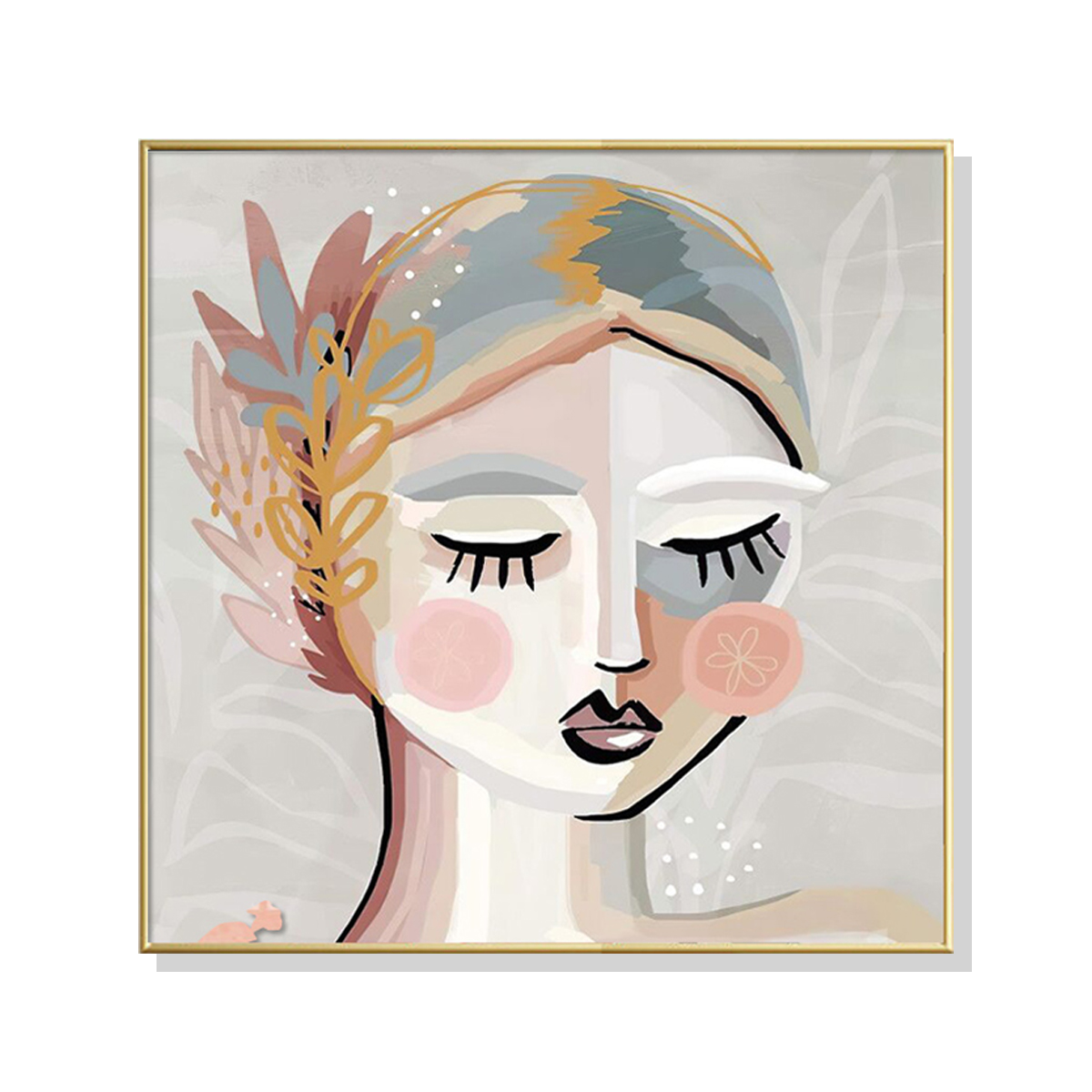 V207-1446-66039-00 Wall Art 80cmx80cm Calm Girl Gold Frame Canvas - Image 1
