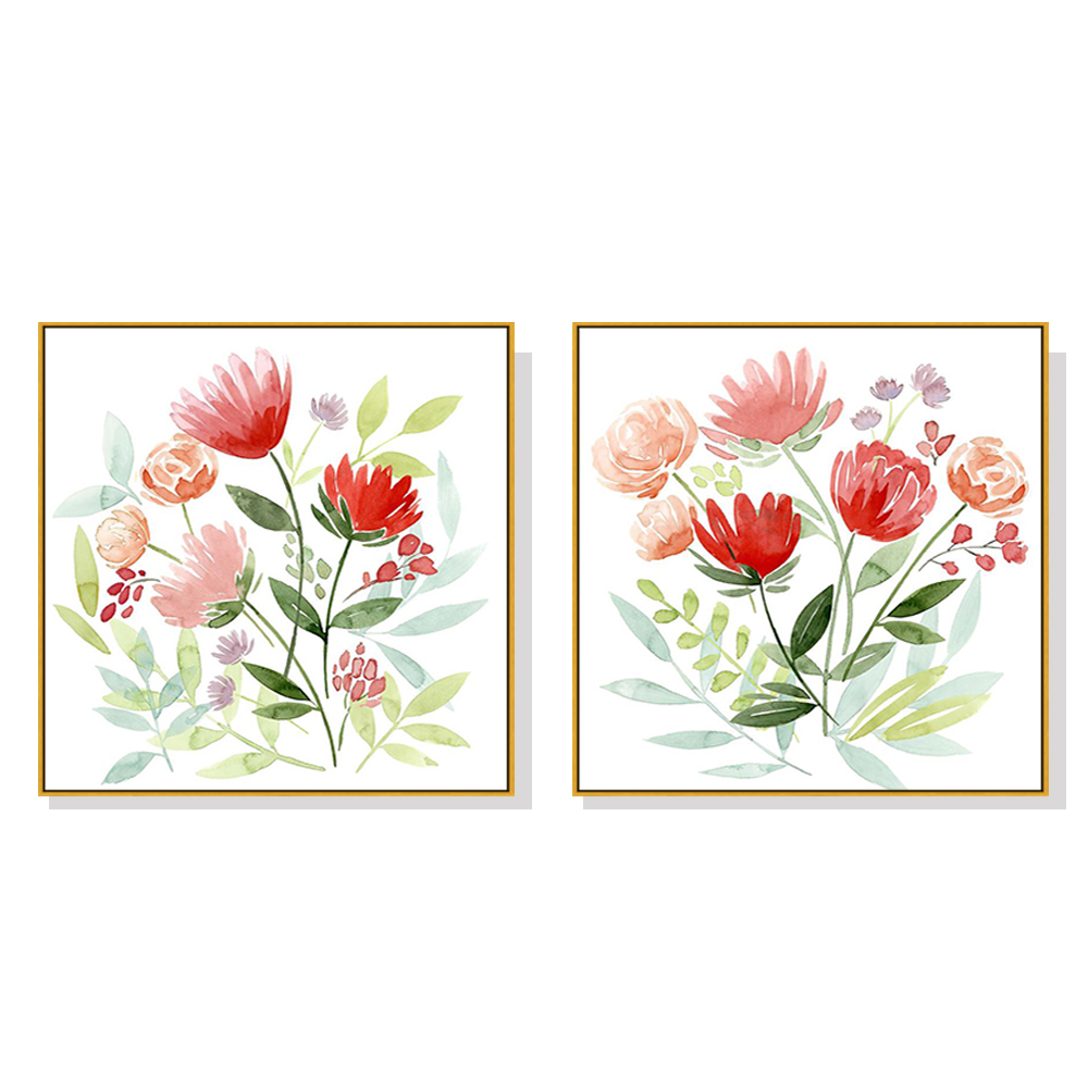 V207-1517-1-146290-00 Wall Art 40cmx40cm Florals 2 Sets Gold Frame Canvas - Image 1
