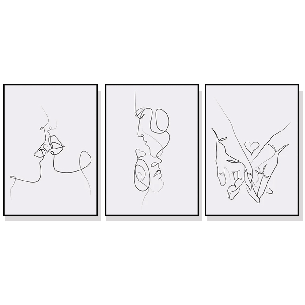 V207-1552-1-146258-00 Wall Art 70cmx100cm Couples 3 Sets Black Frame Canvas - Image 1