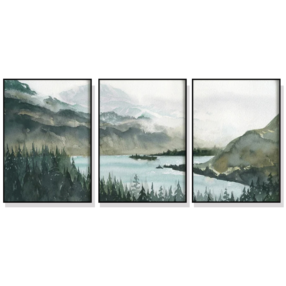 V207-1556-66757-00 Wall Art 50cmx70cm Landscape 3 Sets Black Frame Canvas - Image 1
