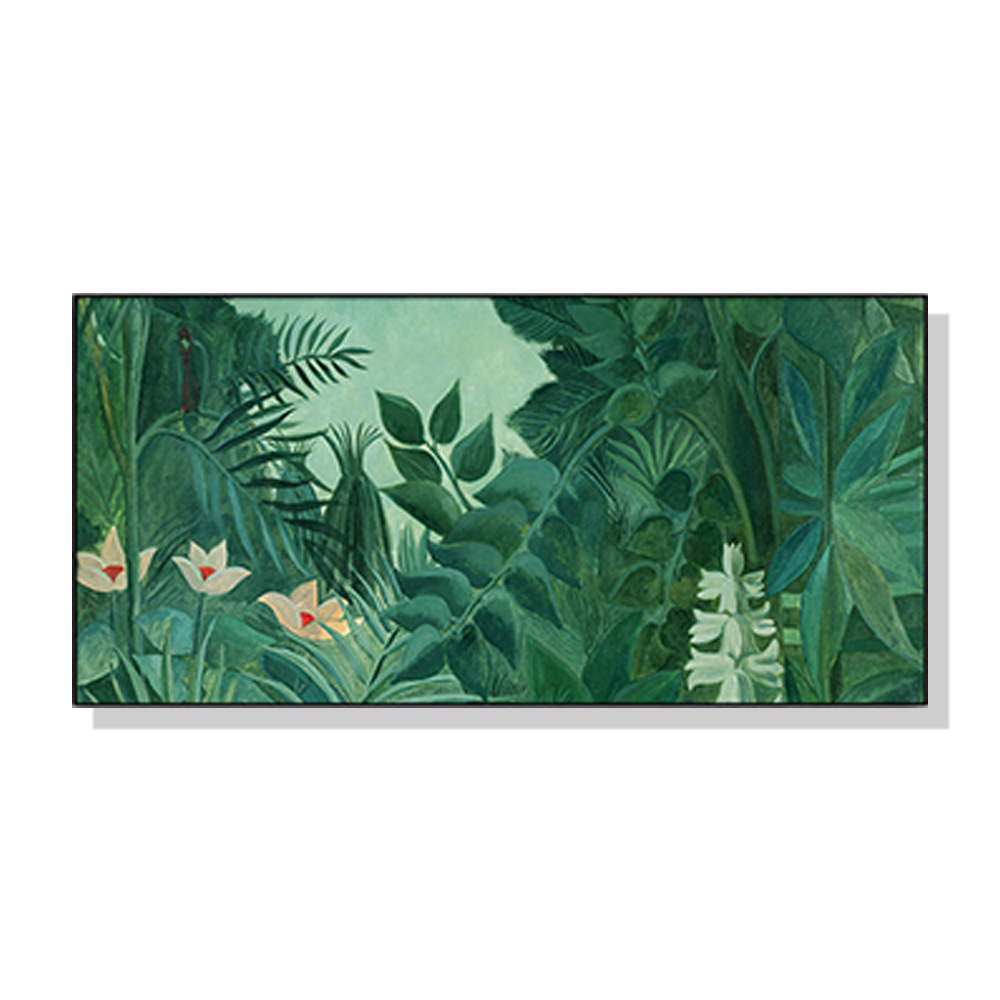 V207-1623-67273-00 Wall Art 50cmx100cm The Equatorial Jungle Green Forest By Henri Rousseau Black Frame Canvas - Image 1
