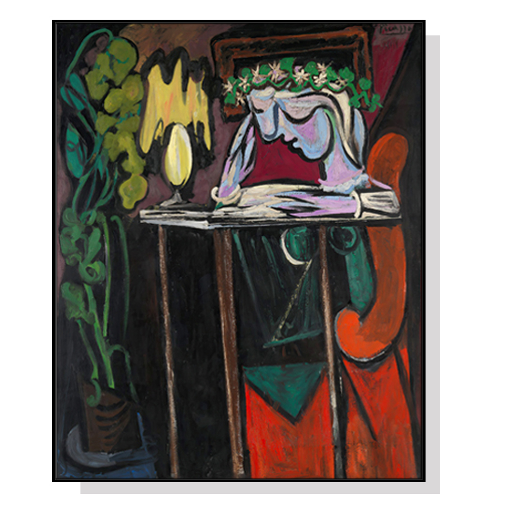 V207-1636-71781-00 Wall Art 70cmx100cm Reading Girl by Pablo Picasso Black Frame Canvas - Image 1