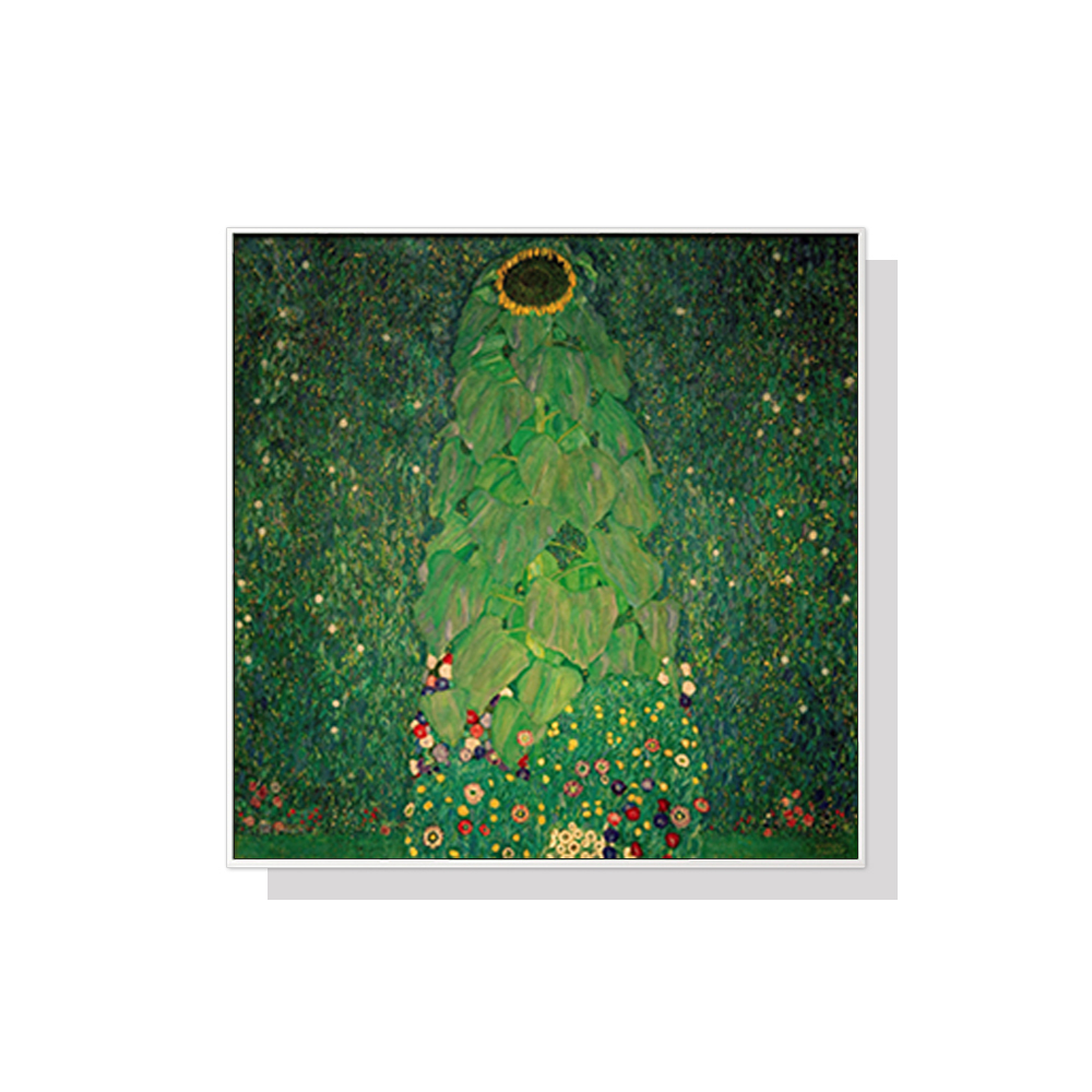 V207-16422-130728-00 Wall Art 90cmx90cm Sunflower by Gustav Klimt White Frame Canvas - Image 1