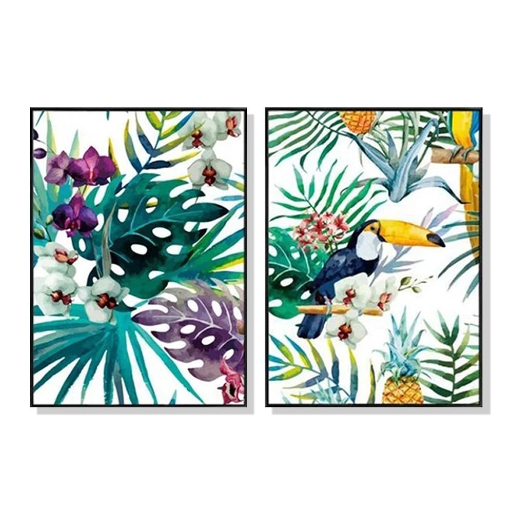 V207-1646-71791-00 Wall Art 50cmx70cm Toucan and orchid 2 Sets Black Frame Canvas - Image 1