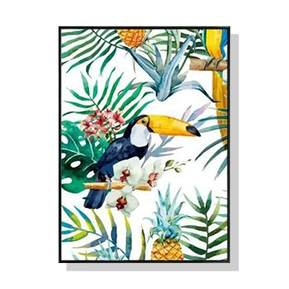 V207-16493-130736-00 Wall Art 100cmx150cm Toucan plants Black Frame Canvas - Image 1