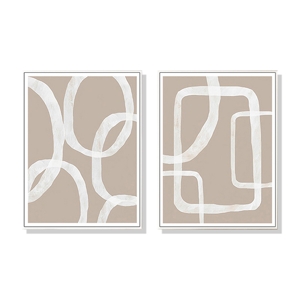 V207-16531-130737-00 Wall Art 40cmx60cm Abstract White Lines 2 Sets White Frame Canvas - Image 1