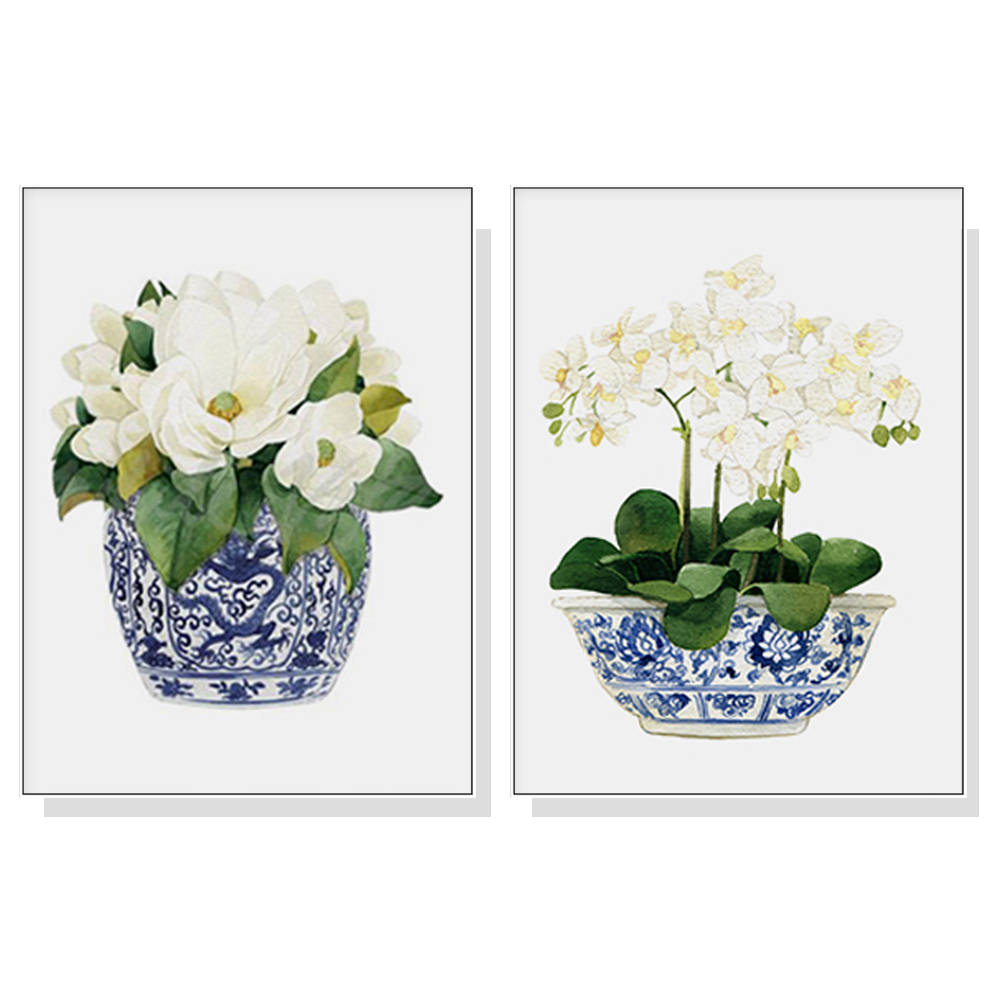 V207-1656-73377-00 Wall Art 50cmx70cm Elegant Flower 2 Sets White Frame Canvas - Image 1
