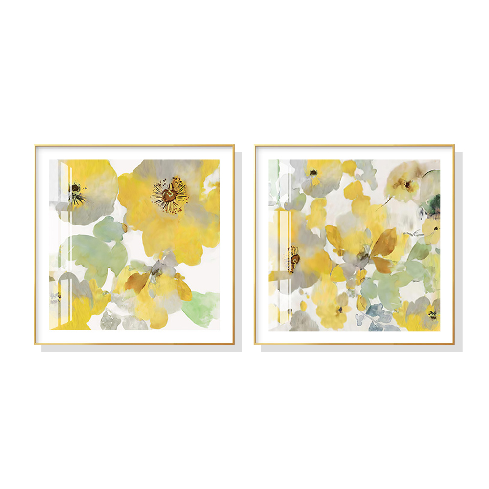 V207-1663-73370-00 Wall Art 60cmx60cm Yellow Flowers American Style 2 Sets Gold Frame Canvas - Image 1