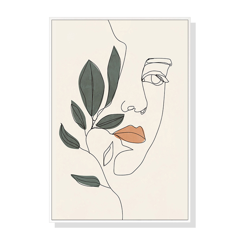 V207-17003-130910-00 Wall Art 100cmx150cm Line Art Girl Face White Frame Canvas - Image 1