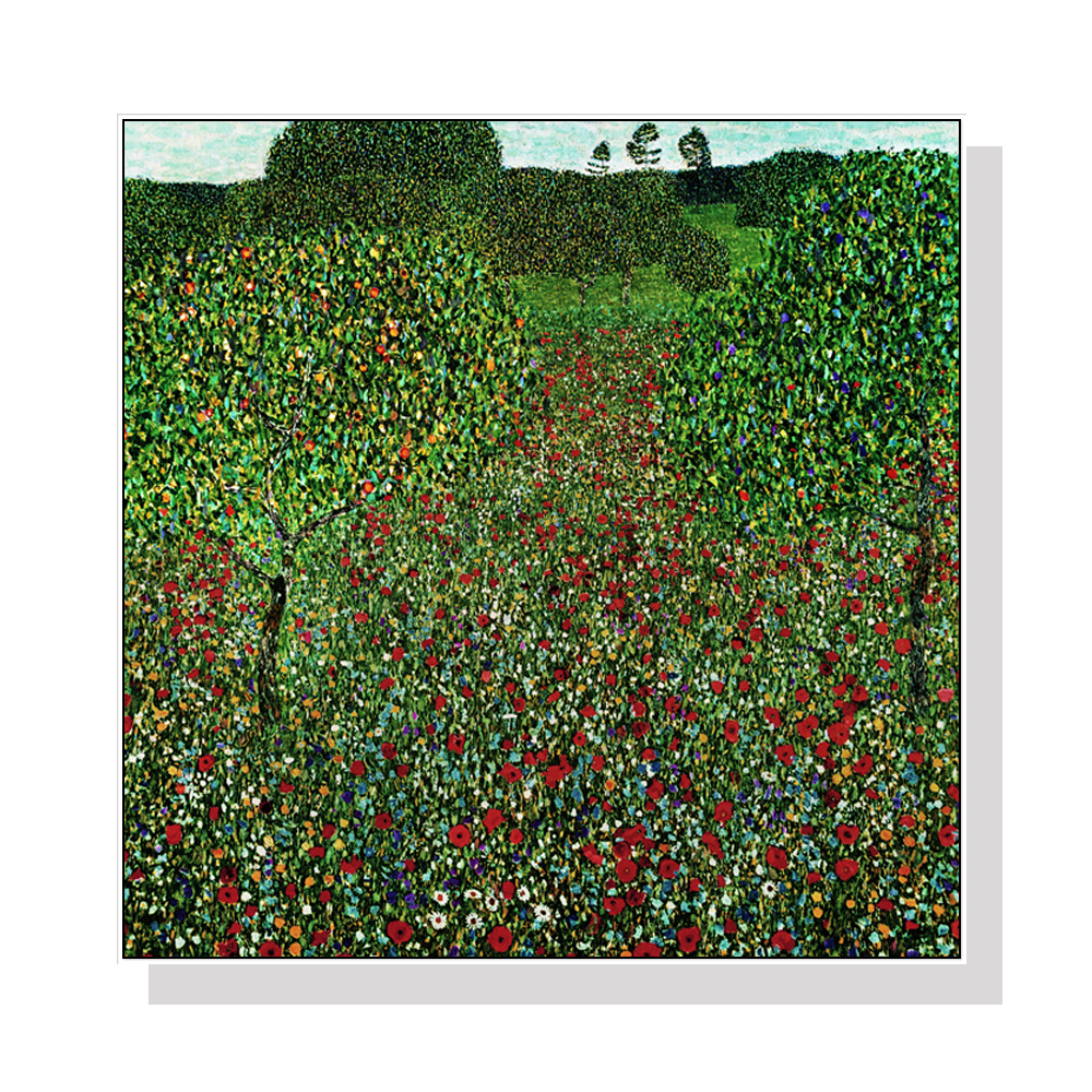 V207-17542-130856-00 Wall Art 90cmx90cm Field of Poppies by Gustav Klimt White Frame Canvas - Image 1