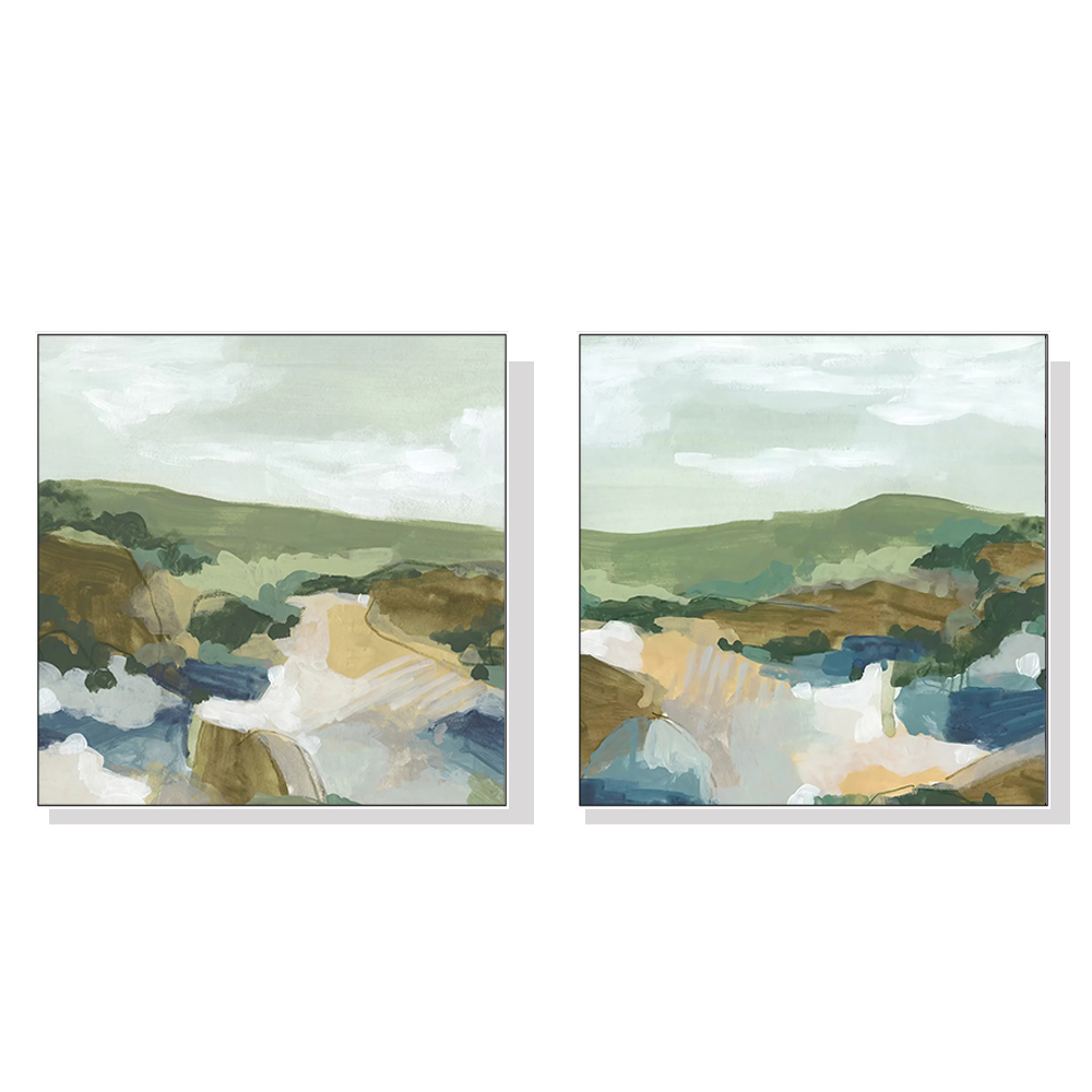 V207-17861-130831-00 Wall Art 40cmx40cm Abstract Landscape 2 Sets White Frame Canvas - Image 1